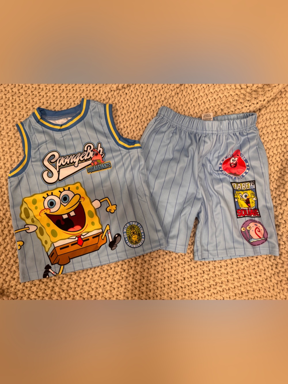 Nickelodeon Light Blue Pinstripe Kids Shorts with Patrick Patch